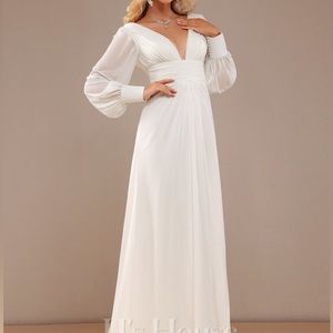 A-line V-Neck Floor-Length Chiffon Wedding Dress With Ruffle